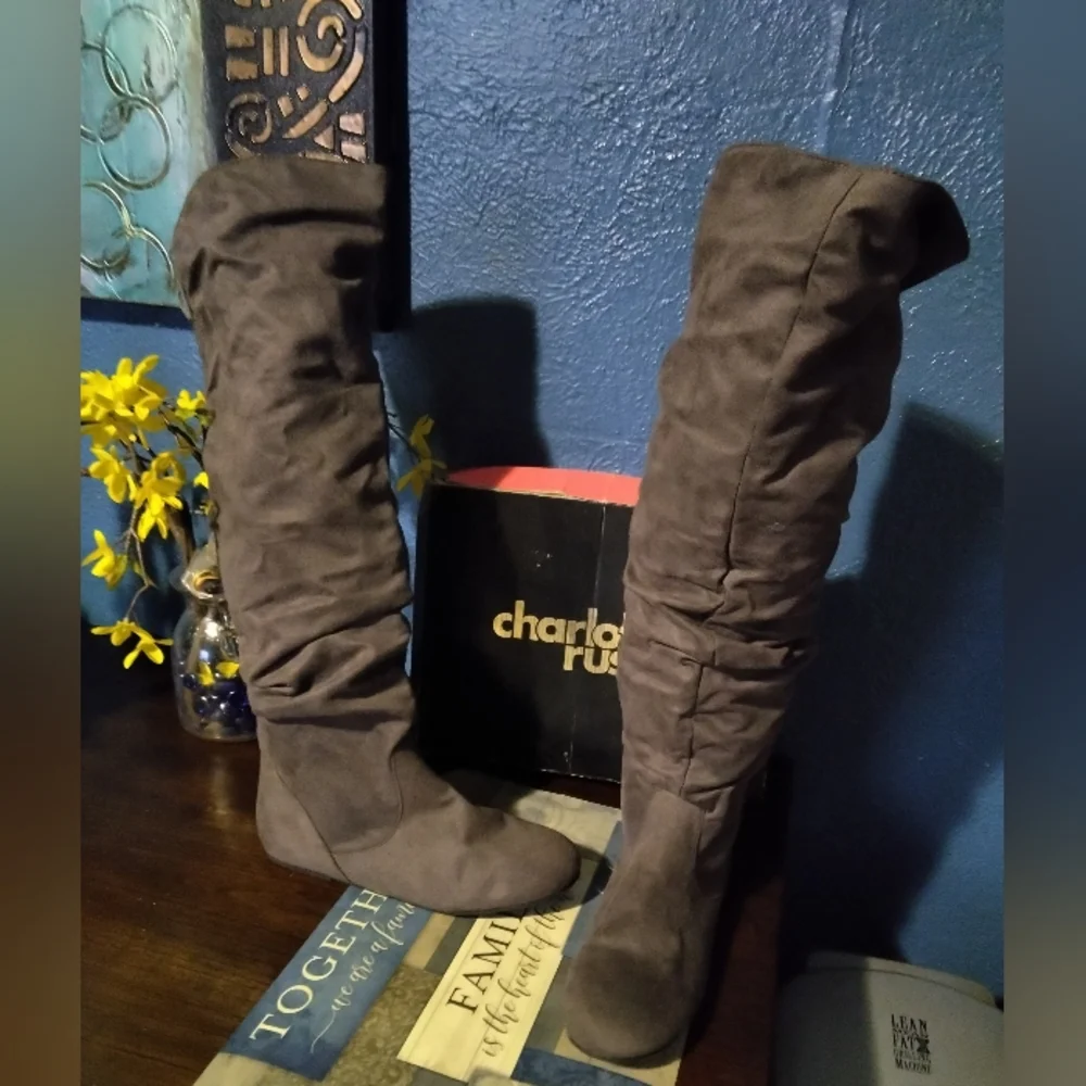 Charlotte Russe Dark Faux Suede Gray Over-the-Knee Boots Size 10M